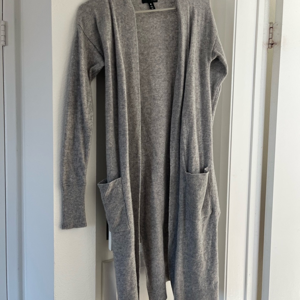 Gray Open-Front cashmere Cardigan Sweater